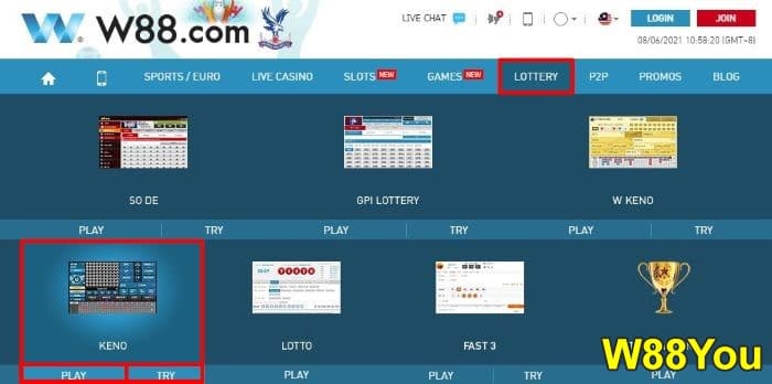How to play keno in W88 lottery - 98% Proven beginners guide