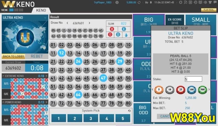 How to play keno in W88 lottery - 98% Proven beginners guide