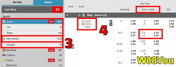 meaning of over under 1.5 in betting explained by w88you guide step 2