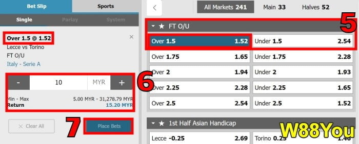 meaning of over under 1.5 in betting explained by w88you guide step 3