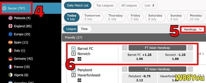 W88you asian handicap 1.25 meaning explained with bet guide