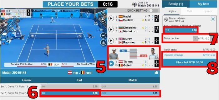 Virtual tennis betting tutorial by w88page for beginners step 3