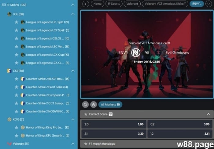 w88 esport play top esport games