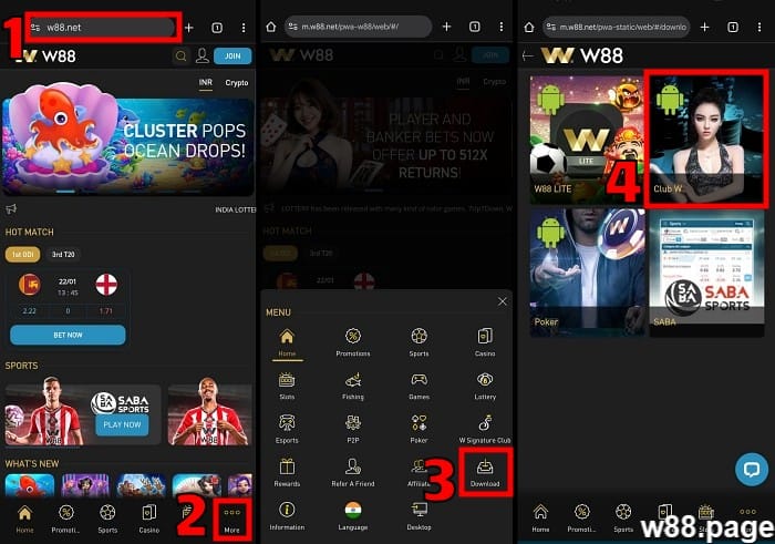 w88 mobile casino app step 1