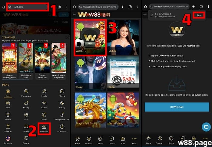 w88 mobile lite app download step 1