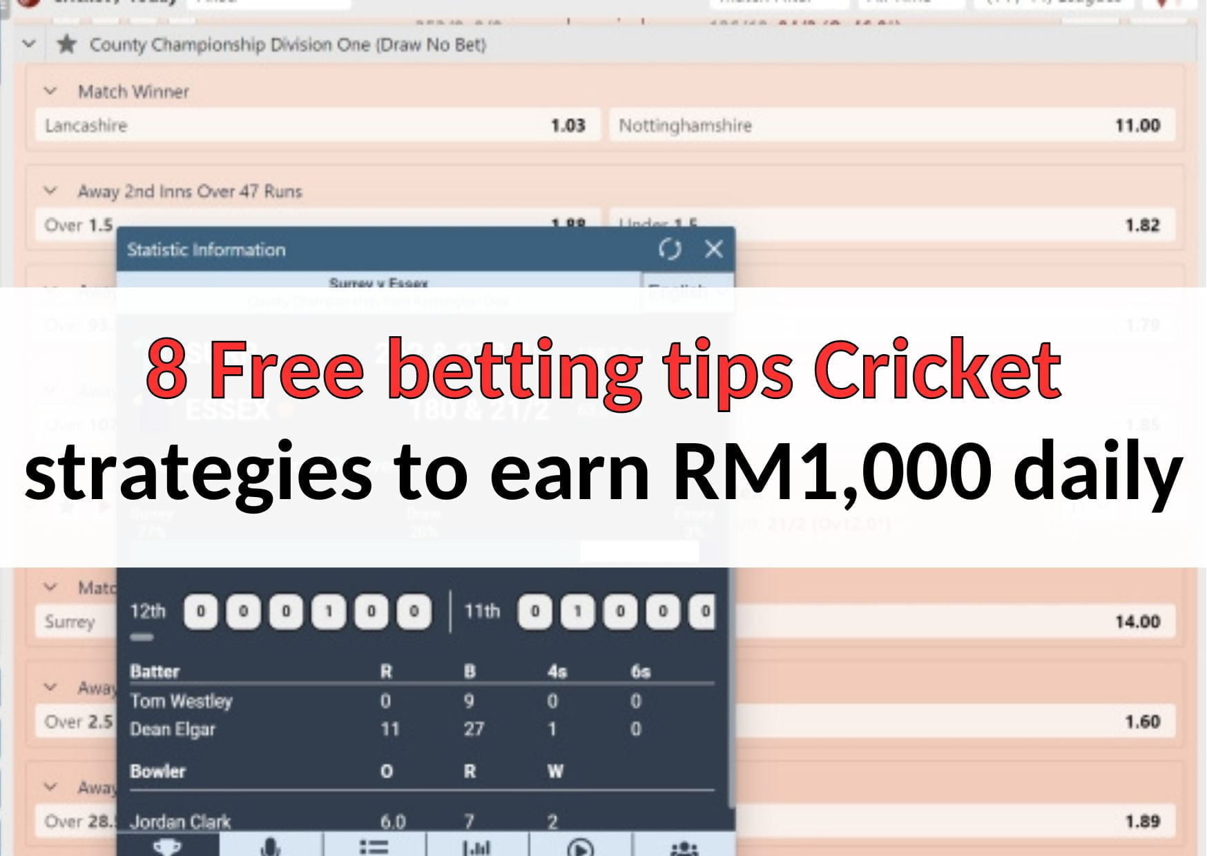 8 Free betting tips Cricket strategies to earn RM1,000 daily