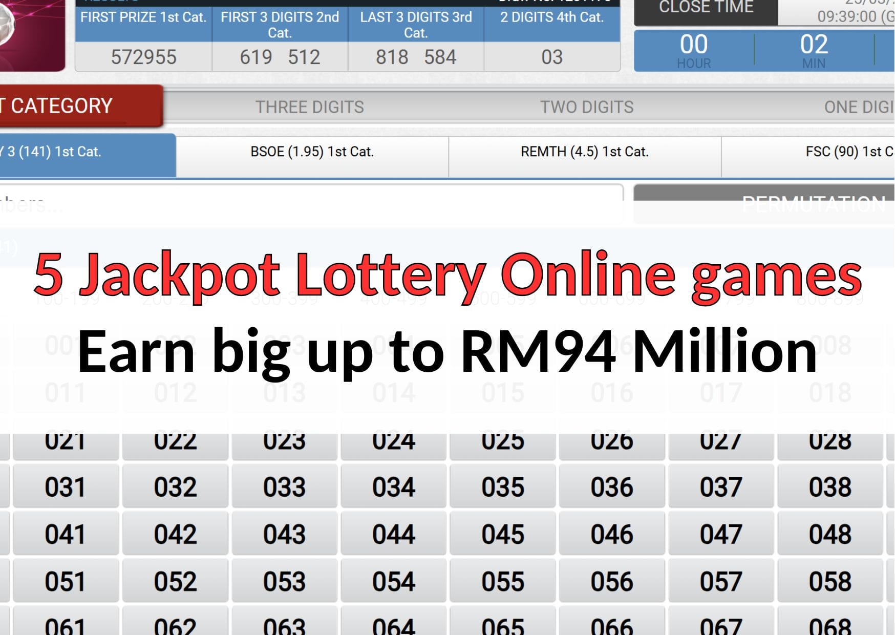 5 Jackpot Lottery Online games - Earn big up to RM94 Million