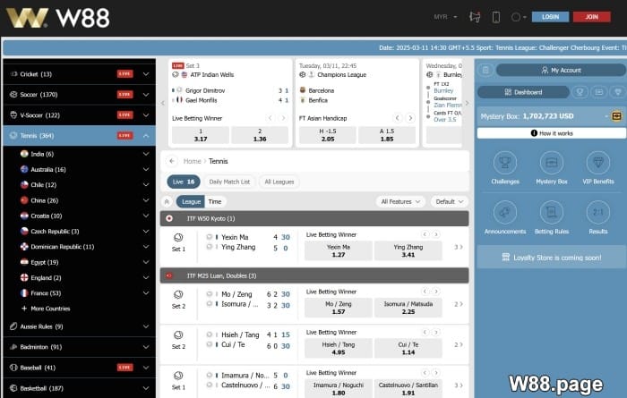 tennis betting websites to claim huge promotion w88 malaysia