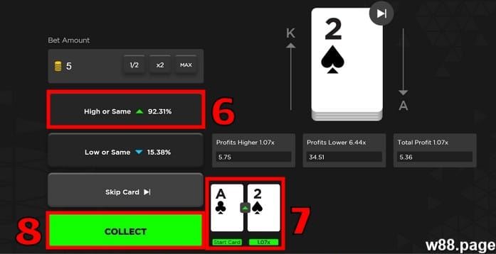 how to play hilo step 3 place a bet to predict hi or low