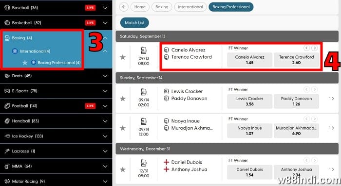 how to bet on boxing online step 2 select boxing match