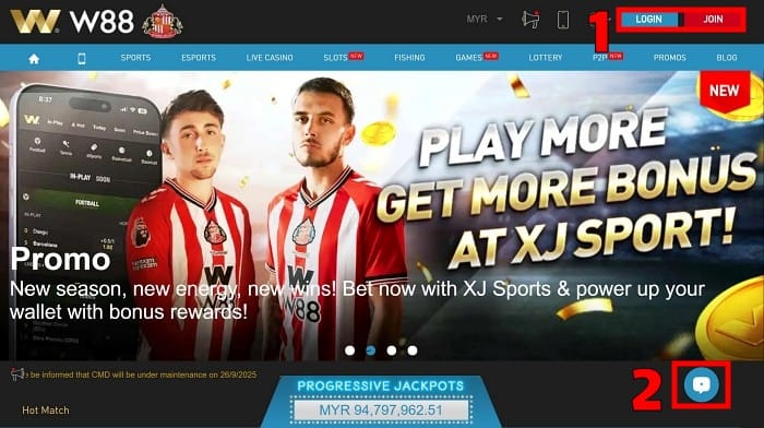 w88 live chat step 1 login and click on live chat