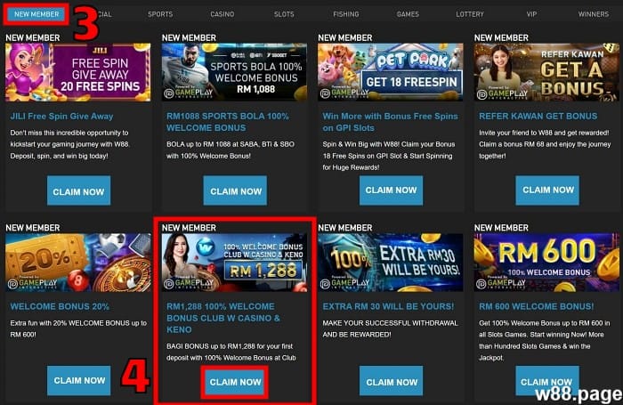 w88 promotion claim step 2 claim bonus