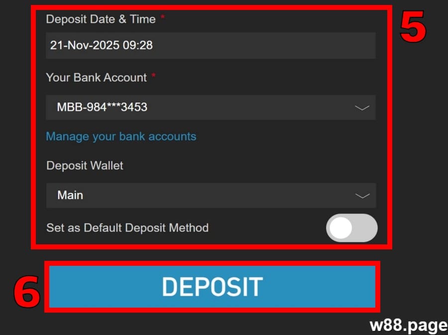 w88 deposit guide step 3 add personal details