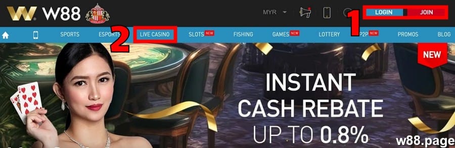 w88 live casino step 1 log into w88 and enter live casino