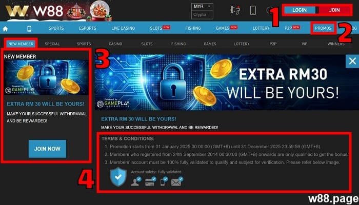 w88 free credit step 1 login and visit promos