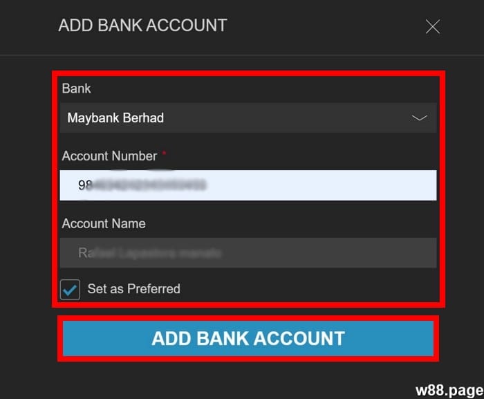 w88 free credit step 2 enter banking details (1)