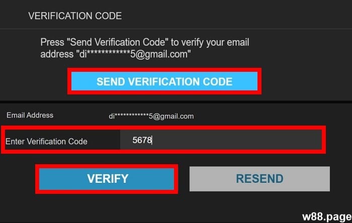 w88 free credit step 2 verify registered email