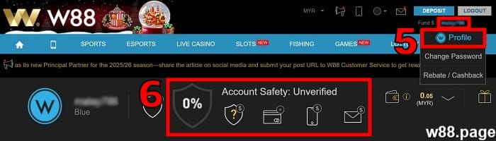 w88 free credit step 2 visit profile and fill out detailed
