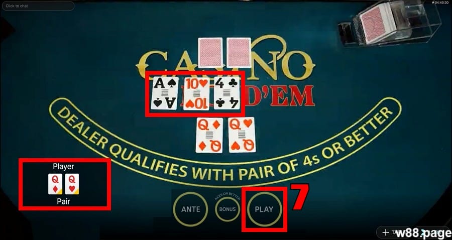 w88 poker step 3 place a bet again