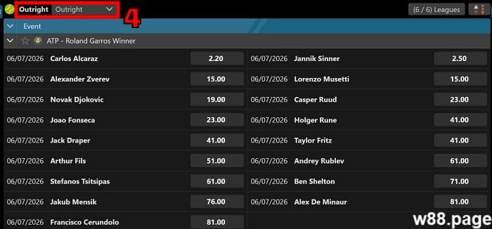 tennis betting markets outright