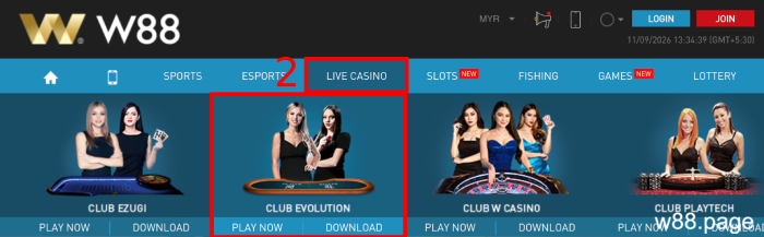 select-club-evolution-under-w88-live-casino