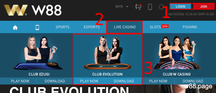 login-w88-and-select-club-evolution-under-live-casino