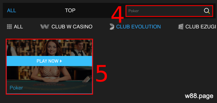 select-poker-in-w88-club-evolution-lobby